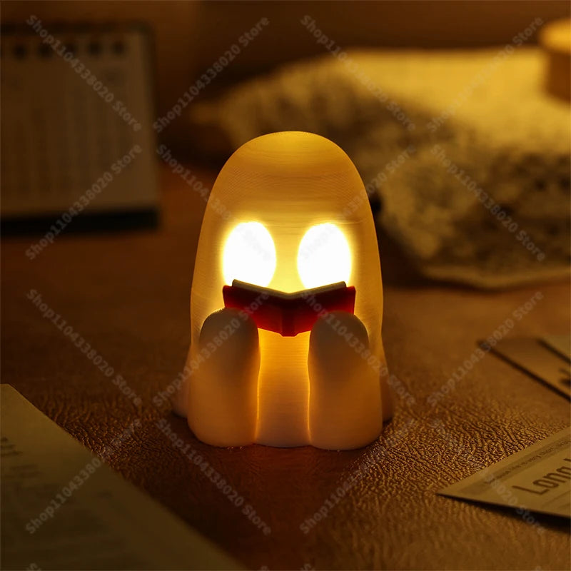 Reading Ghost Model Adorable Spirit Statue with Open Book, Spooky Cute Desk Decor for Halloween/Gifts
