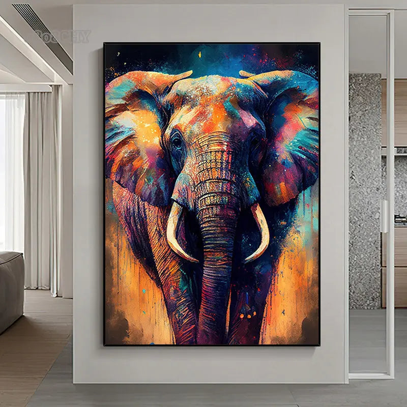 Colorful Elephant Animal Poster and Prints Abstract Elephant Colorful Art Canvas Painting Wall Art Picture for Living Room Decor