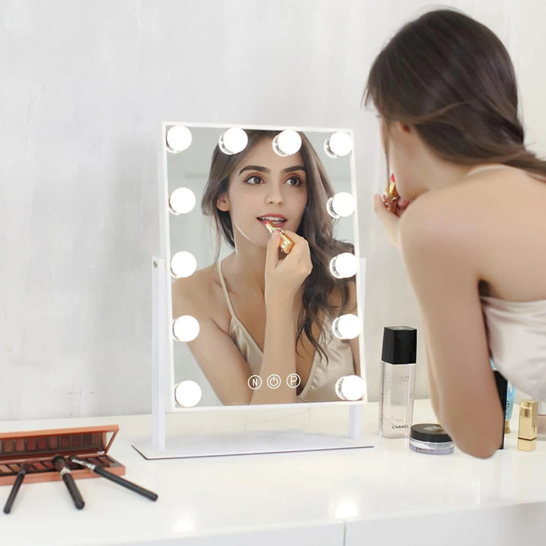 Vanity Mirror with Lights Hollywood Makeup Mirror with 12 LED Bulbs 3 Color Lighting 360°Rotation for Dressing Room & Bedroom
