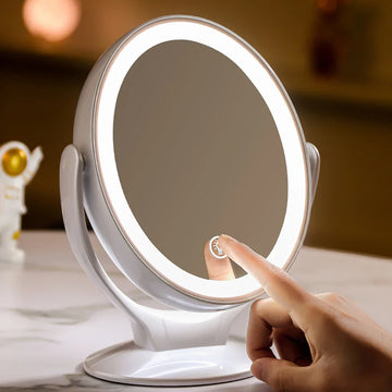Makeup Mirror With Light, Double-Sided 1X/7X Magnifying Mirror,USB Rechargeable, 360° Rotating Freestanding LED Mirror