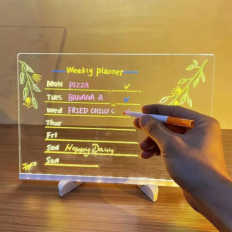 LED Drawing Pad Luminous Acrylic Memo Message Erase Board with 7Colors Pen and Stand Drawing Board for Children's Toy Gift