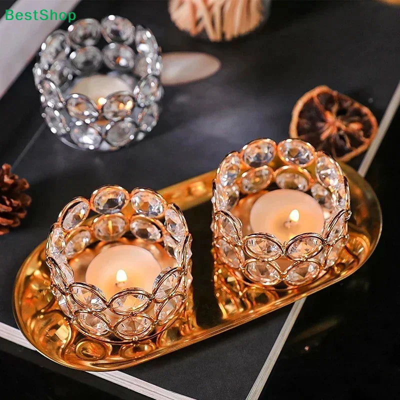 ❄Gold Crystal Tealight Holder - Decorative Beaded Candle Holder for Wedding & Home