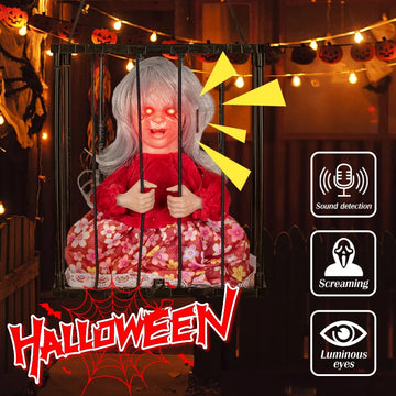 Scream Horror Halloween Skeleton Toys Halloween Decoration Props Terrifying Skeleton Cage Prisoner Haunted House Decorations
