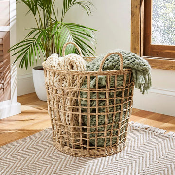 Handwoven Rattan Weaving Laundry Basket Basket with Handles Open Laundry Basket Boho Storage Blankets Towels Bathroom Organizers