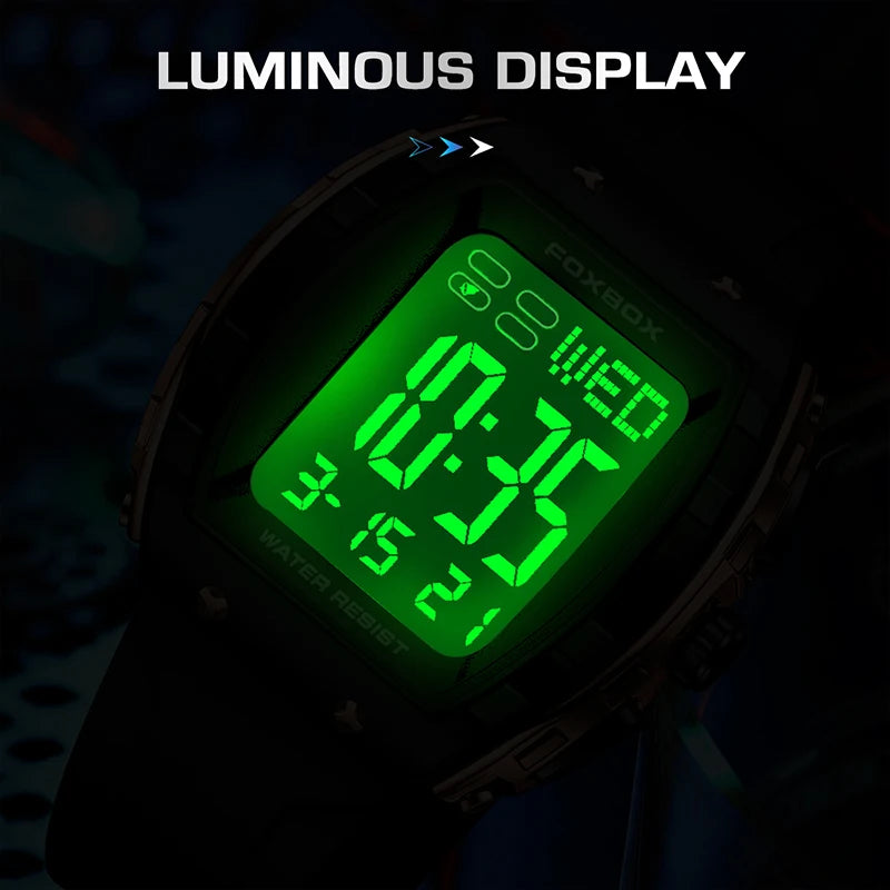 FOXBO 2025 mens watches waterproof sports electronic watches alarm clock LED digital silicone band dial watches for men reloj