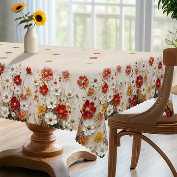 1pc Oil Painting Of Floral Pattern Polyester Tablecloth with Scalloped Edge, Suitable for Home Kitchen Decor, Room Decoration
