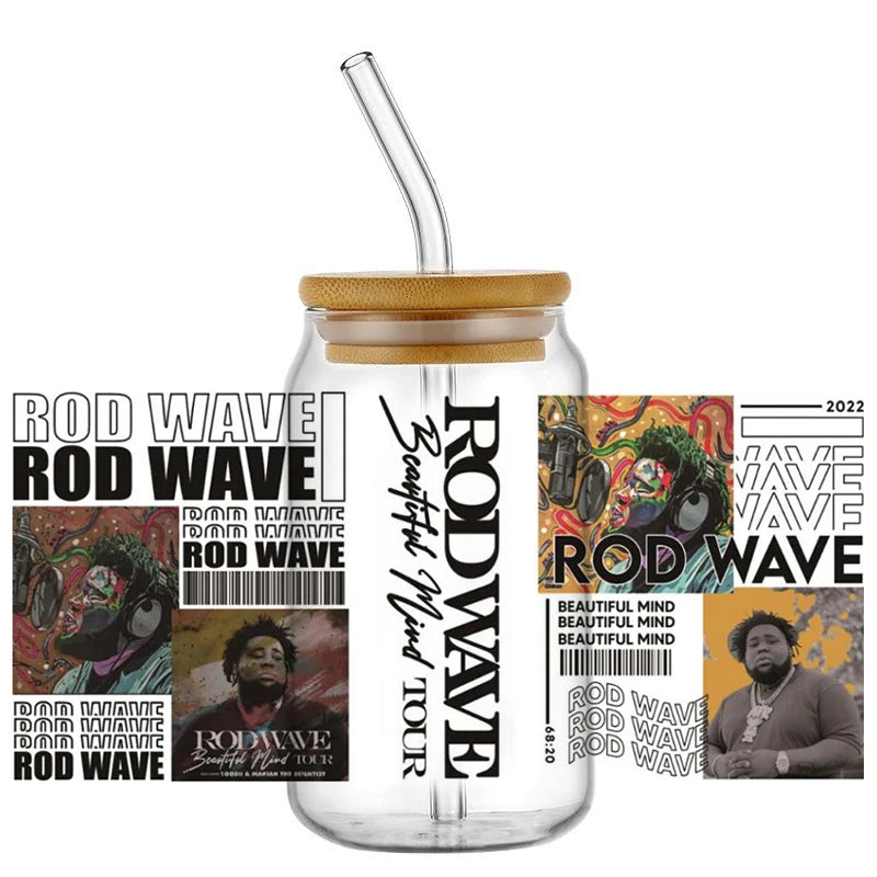 Rapper Rod Wave UV DTF Transfer Sticker Waterproof Transfers Stickers for 16oz Glass Cup Wrap Sticker Self Adhesive DIY Custom