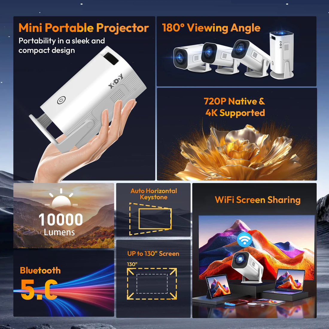 XGODY Mini 4K Projector HD 1080P Support 5G WiFi BT 10000LM Projector HDMI Beamer Home cinema Theater Auto Keystone Correction
