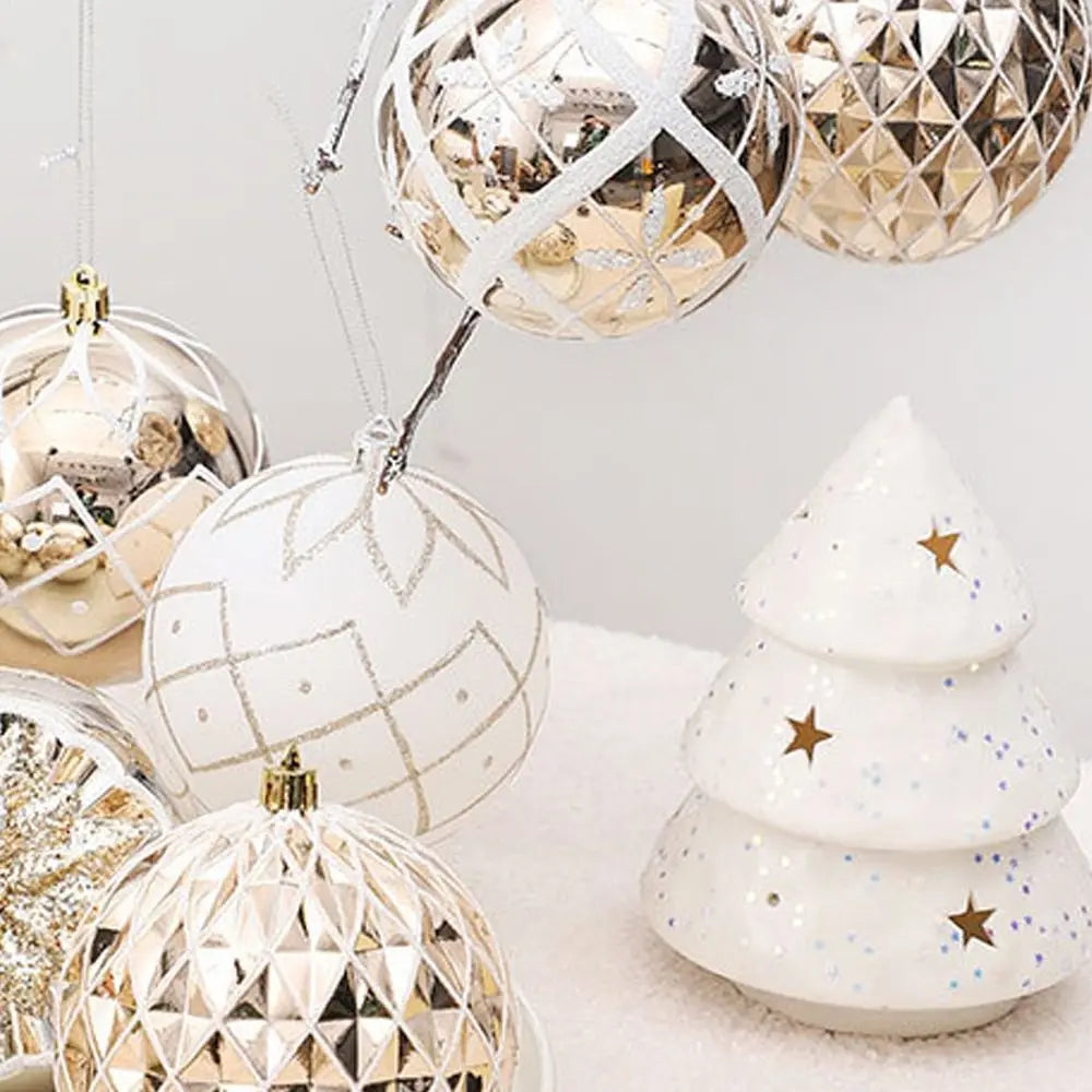 9pcs 10cm Painted Christmas Balls Set Cartoon Plastic Electroplated Hanging Balls DIY Elegant Merry Christmas Decor