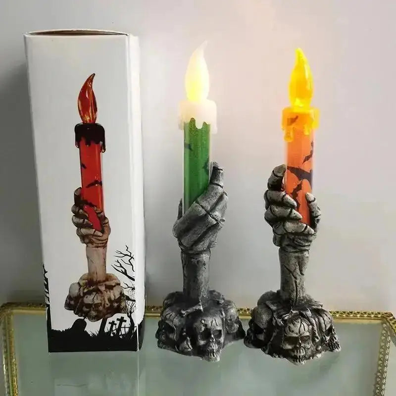 New Halloween Candle Light LED Colorful Candlestick Table Top Decoration Horror Skull Ghost Party Halloween Party Home Bar Decor