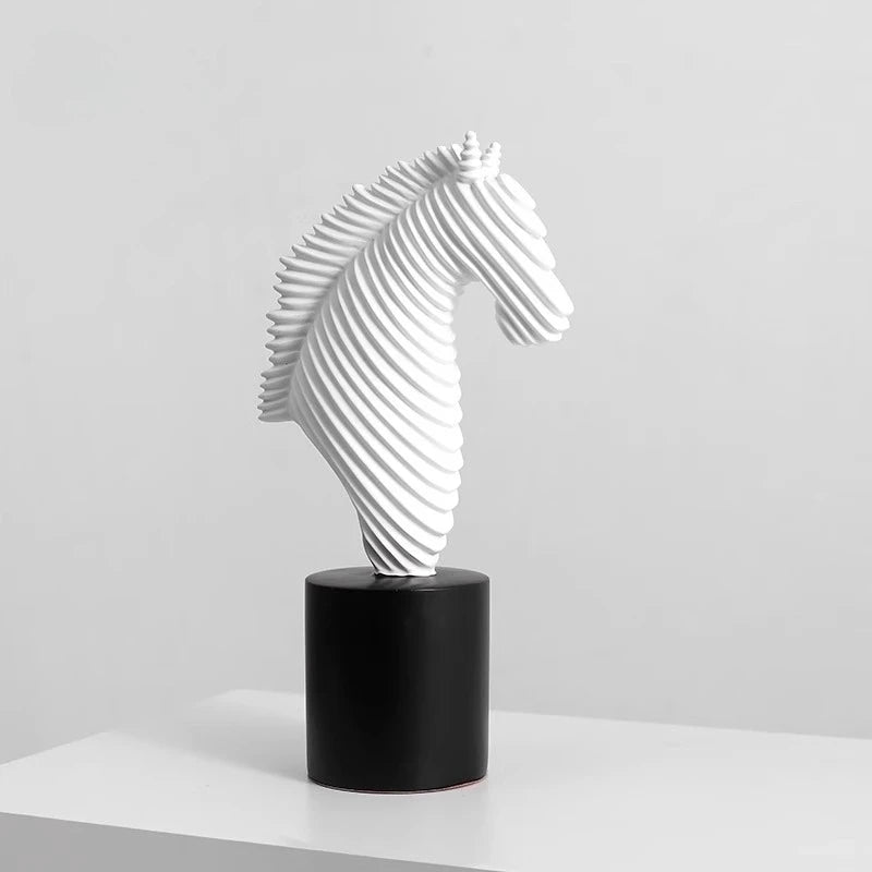 Abstract Striped Horse Head Mascot Animal Sculpture Desk Decoration Ornaments Resin Crafts Steed Statue Room Aesthetic Decor