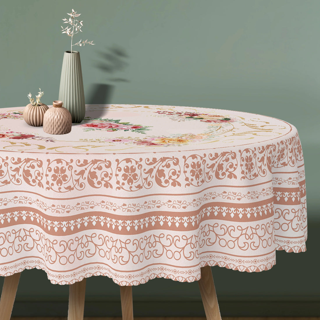Romantic Bohemian Style Tablecloth, Classic Vintage Pattern Style, Romantic Rose Print Design, Multiple Size Options, Embossed Edges, Waterproof, Wrinkle-Resistant, Fade-Resistant, Perfect Valentine's Day Gift for Family and
