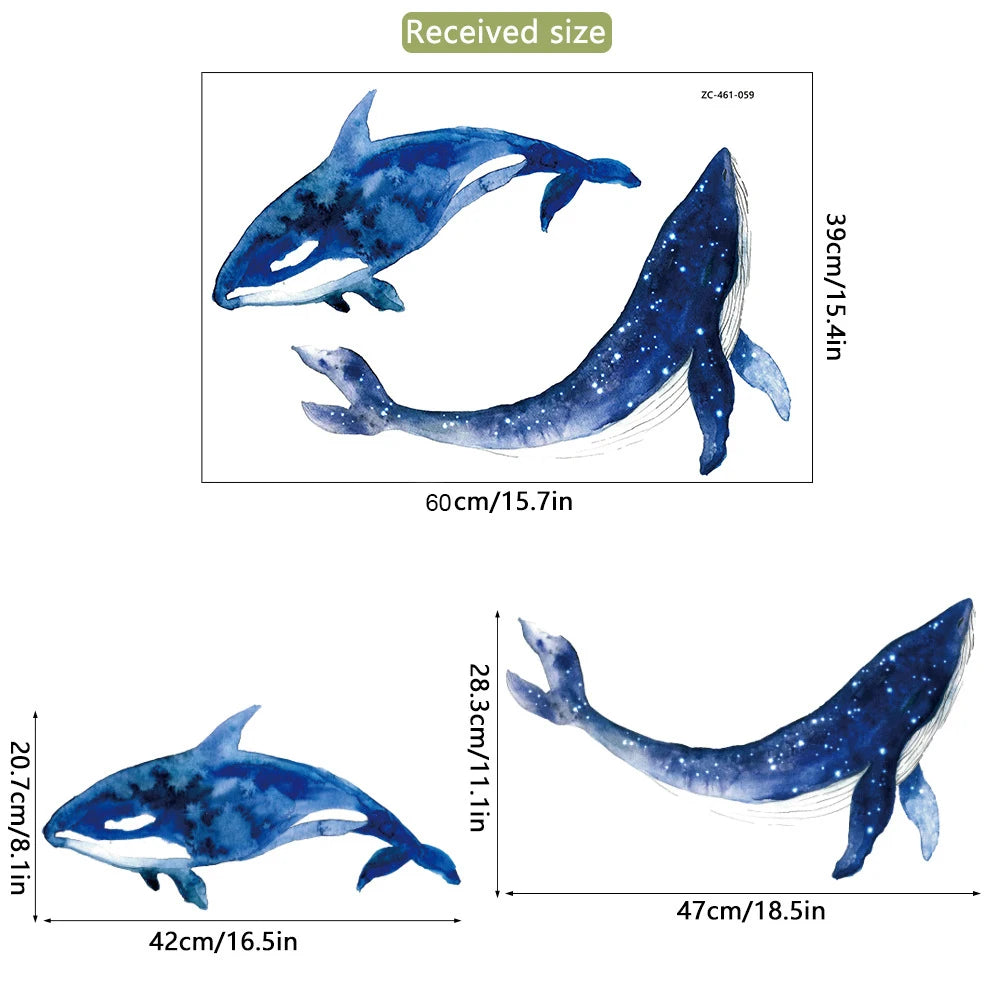 Beautiful Blue Whale Animal Wall Stickers for Nursery Kids Room Decor Kindergarten Bathroom Removable PVC Decal Tile Glass Mural