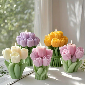 3D Tulip Bouquet Silicone Candle Molds Handmade Lavender Flower Soap Plaster Resin Crafts Mold DIY Chocolate Cake Baking Tools