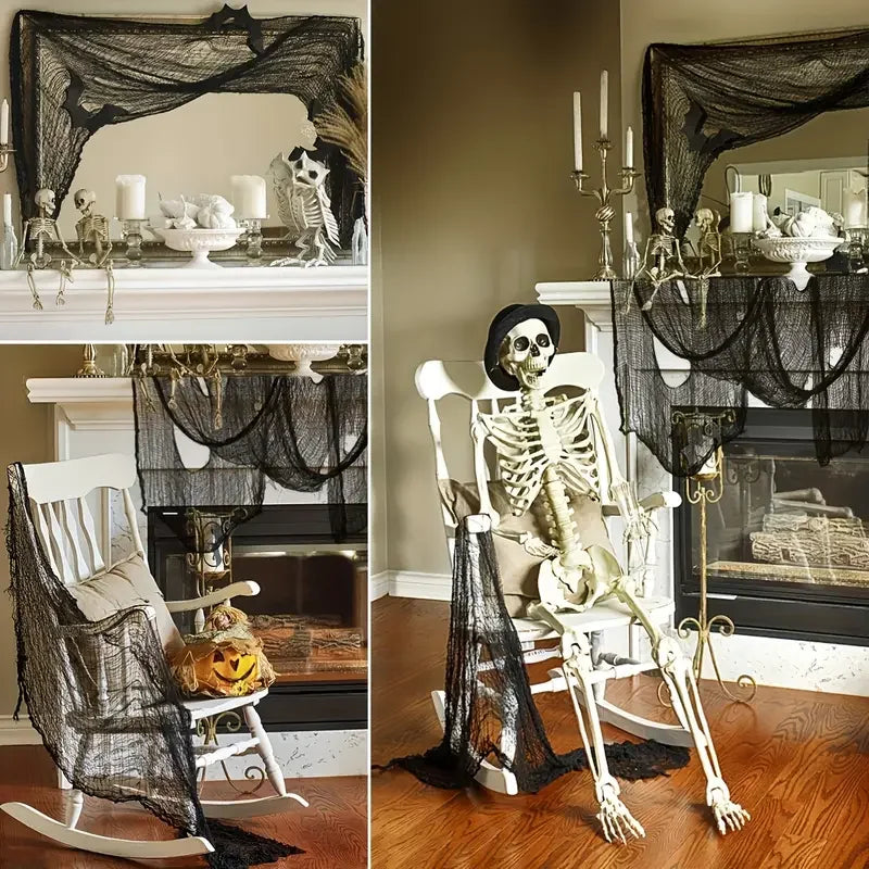 2026 Halloween Decoration Black Gauze Ghost Cloth Outdoor Haunted House Scary Scene Decor for Wall Window Yard Party Use