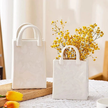 1pc Handbag Shape Vase Modern Decorative White Vase Home Decoration Dried Flower Arrangement Table Decoration
