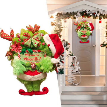 Green Hairy Monster Hanging Ornament The Thief Christmas Tree Decor Grinch Leg Wreath Door Hanging for Kids Children