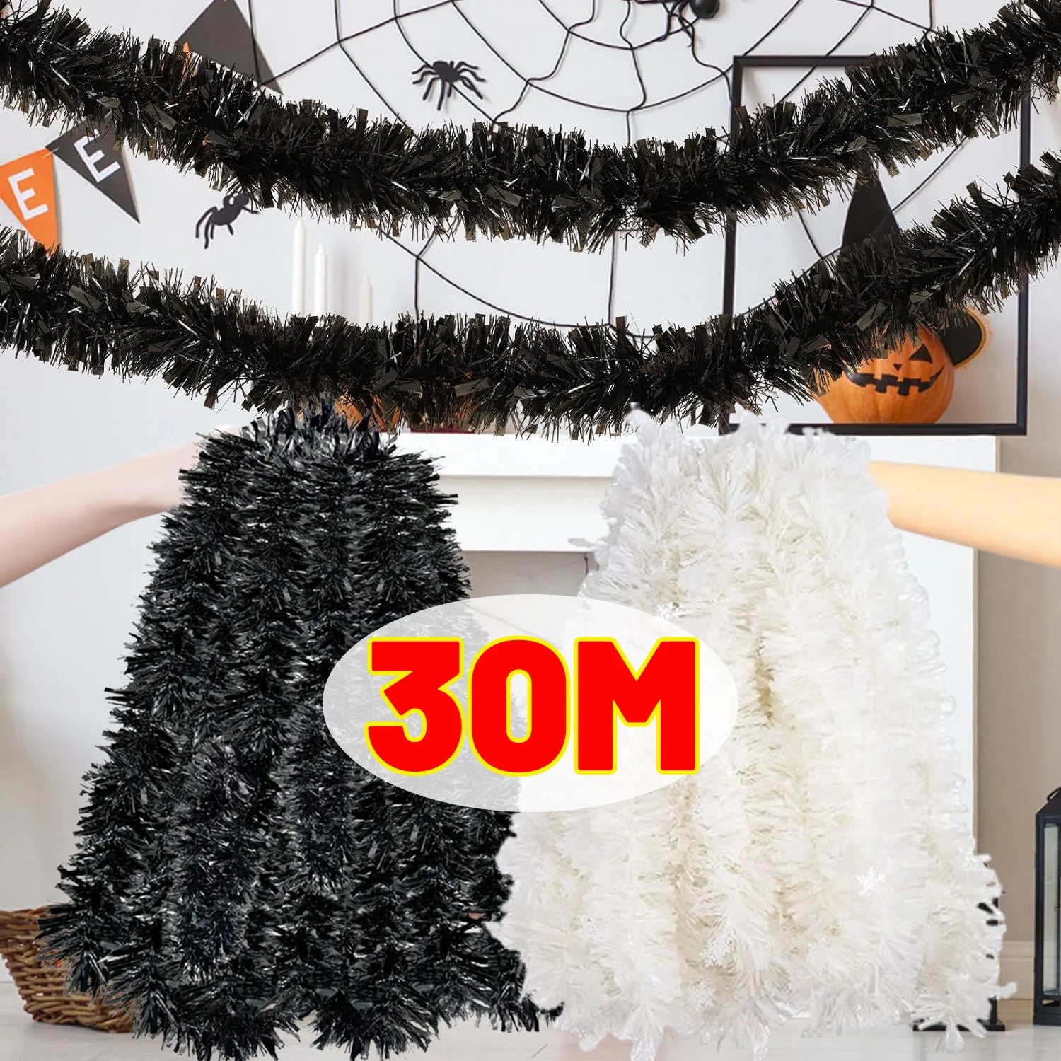 30/2M Black White Ribbon Garland DIY Xmas Tree Hanging Ornament Christmas Halloween Wedding Birthday Party Decoration Supplies