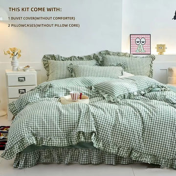 3 Piece camel color plaid duvet cover Set ， comfortable Bedding Set Bedspread for All Season