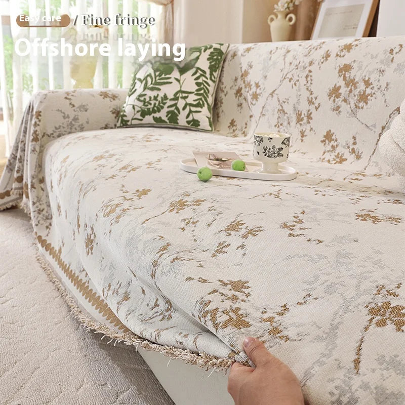Chenille L-Shaped Sofa Slipcover Non-Slip Washable Reversible Cover Sectional Couch Floral Print Living Room Sofa Fits Chaise