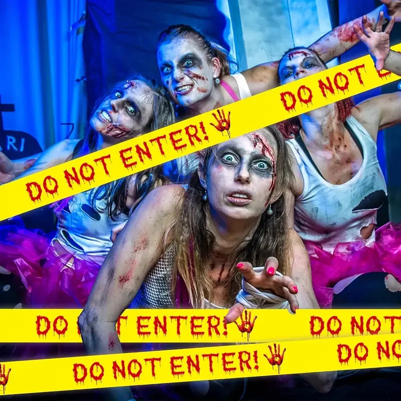 Halloween Yellow Isolation Warning Tape with Bold Danger Signs Durable Plastic for Haunted House Yard Party Decoration
