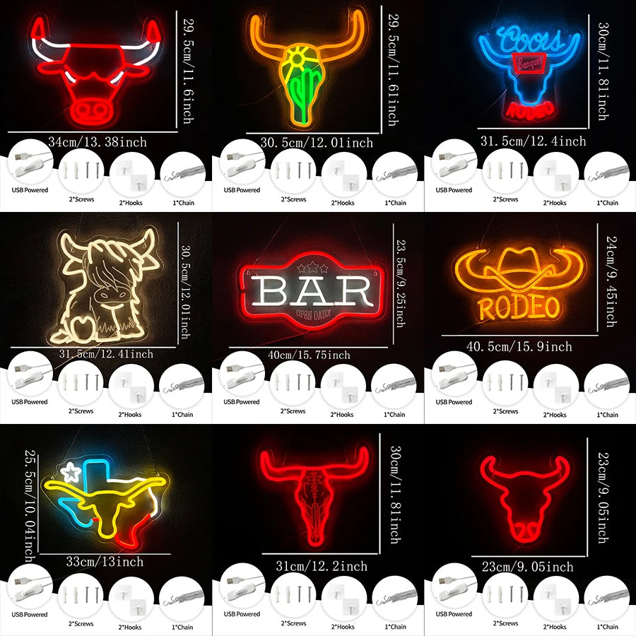Cowboy Neon sign Rodeo Neon Signs for Wall Decor,Western Bar Rodeo LED Signs for Party  Man Cave Bar Beer Club Pub Bistro Decor