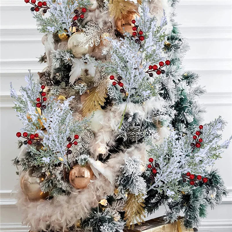 Artificial cedar red berry green branch stem Christmas tree wreath floral arrangement vase decoration bouquet