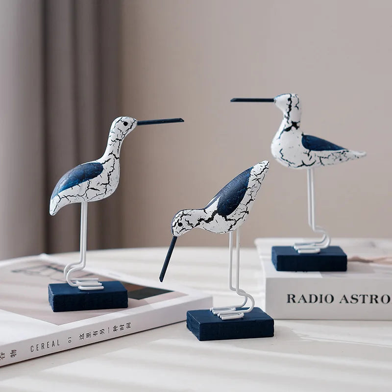 3pcs Wooden Seagull Figurine Nautical Decorations Ornaments Mediterranean Style Coastal Beach Room Garden Decoration for Bedroom