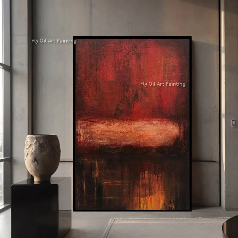 Popular Design Artwork Large Hand Drawn Red Orange Canvas Thick Oil Painting Abstract Simple Brown Home Wall Decor Items