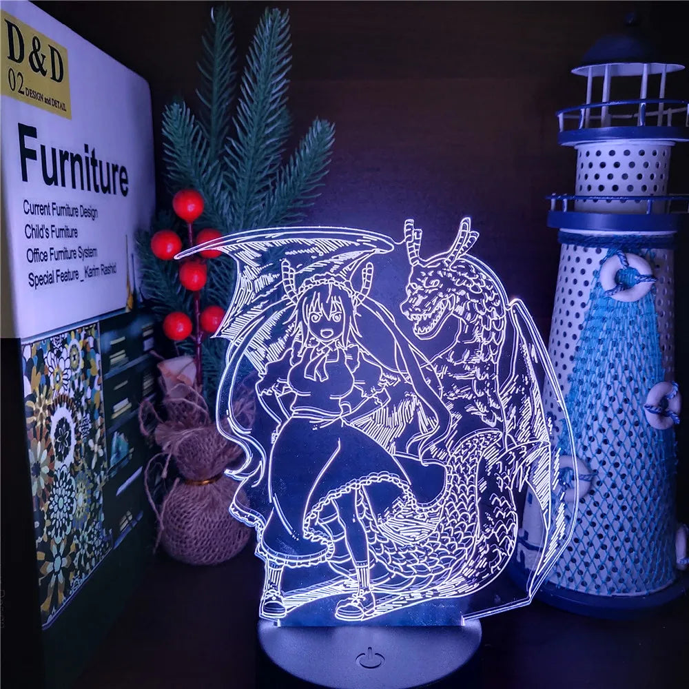 Miss Kobayashi's Dragon Maid 3D Lamp Anime LED Kobayashi KannaKamui Tohru Night Light Brdroom Decor Nightlight Manga Lampara