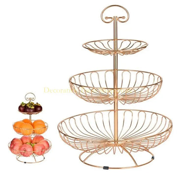 QX2E Wrought Iron Fruit Stand Holder Countertop Snacks Basket Storage for Kitchen