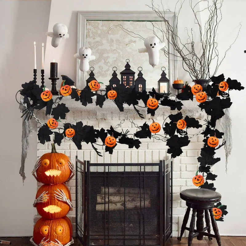 Halloween Artificial Maple Leaf Vine Thanksgiving Harvest Festival Autumn Black Home Outdoor Garden Doorway Stair Decorations