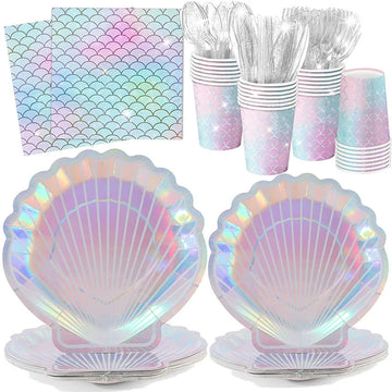 Mermaid Party Supplies Mermaid Tableware Set Shell Paper Plate Cup Napkin Little Mermaid Birthday Party Decoration Baby Shower