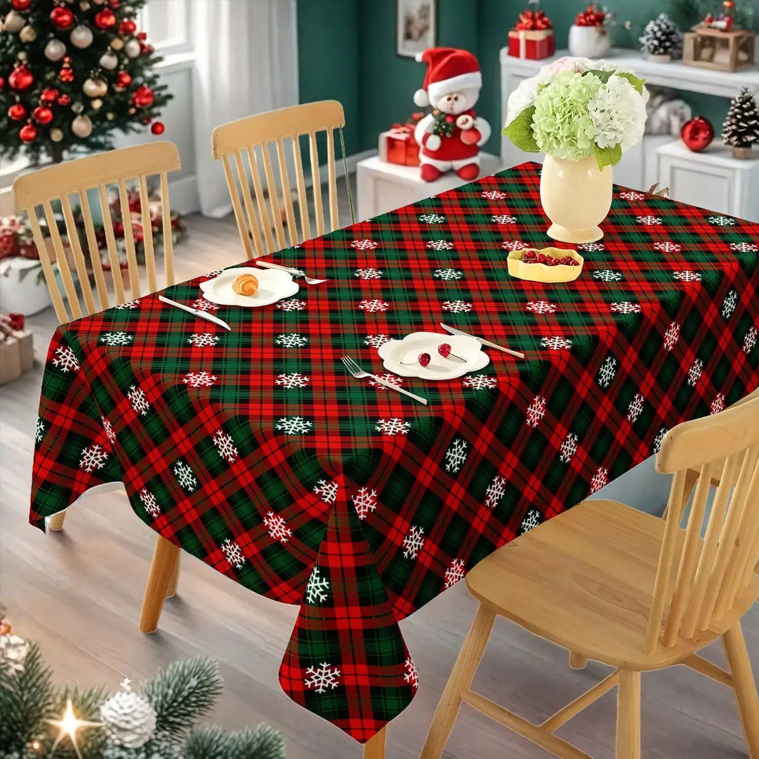1pc Custom Christmas New Year Tablecloths, Santa Claus, Snowman Christmas Tree Pattern Tablecloths, Christmas Party Tablecloths