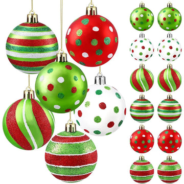 12 Christmas Ball Decorations 6.16 cm Shiny Hanging Christmas Balls for Tree Decoration Red Green Plastic Christmas Decorations