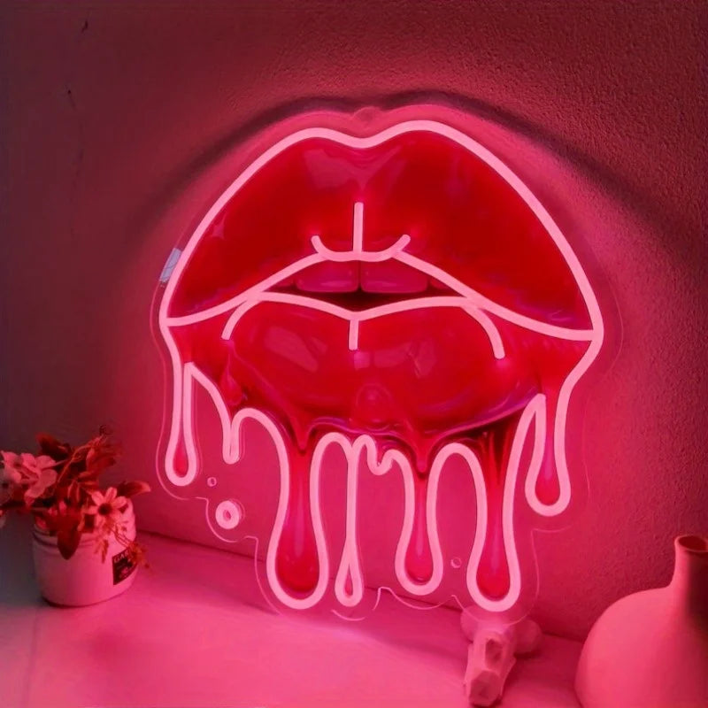 Melting Lips UV Printed Neon Sign LED Sexy Neon Lights for Wall Decor Perfect Gifts for Birthdays Valentine's Day Bedroom Decor