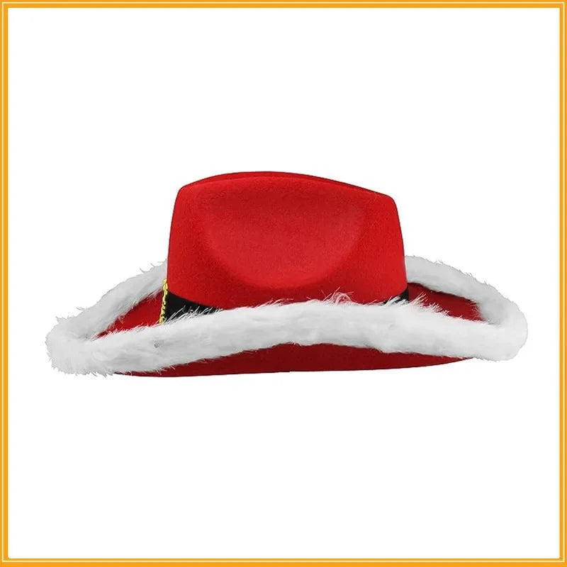 New Christmas Party Cowboy Feather Hats Artificial Burrs Jazz Santa Hats Western Carnival Hats Holiday Props Party Decorations