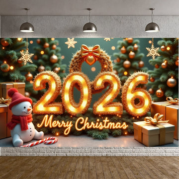 2026 New Year Banner Merry Christmas Banner Holiday Decoration Gold Light Up for Christmas Party Celebration Indoor Decor