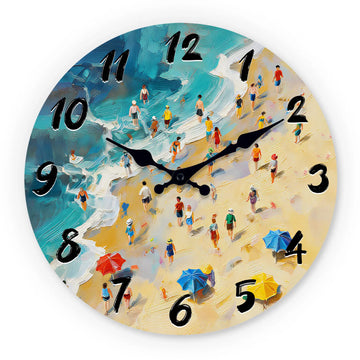 Beach-Themed Oil Painting Wooden Wall Clock, 10-16inch Silent Wall Clocks, Aa Battery Powered, Suitable for Living Room, Bedroom, Office, (Battery Not Included) Mother's Day, Easter, April Fool's Day