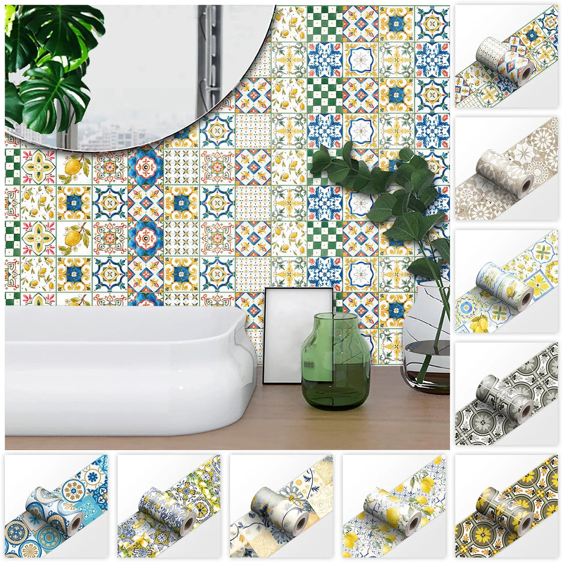 European Style Ceramic Wall Stickers Peel & Stick Kitchen Backsplash Decorative Waist Line Tile Strips for Bathroom Skirting