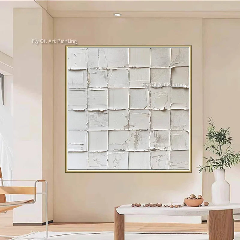 Pure White Handpainted Abstract Blocks Oil Painting New Design Black And Yellow Wall Art On Canvas For Room Decor As Gifts