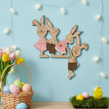 1PC, Easter four rabbit-shaped wall decoration pendant, cartoon wooden Easter wall decoration