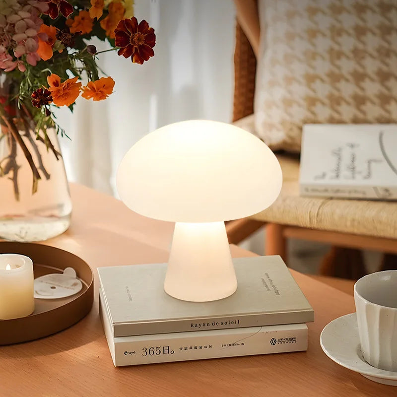 Medieval Danish Cream Wind Mushroom Desk Lamp USB Charging Living Room Study Bedroom Bedhead Decoration LED Atmosphere Light