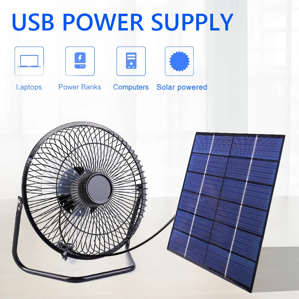 7W 6V Solar Panel with 8in USB Exhaust Fan Solar Panel Powered Fan for Home/Office/Outdoor Travel Camping/Pet House