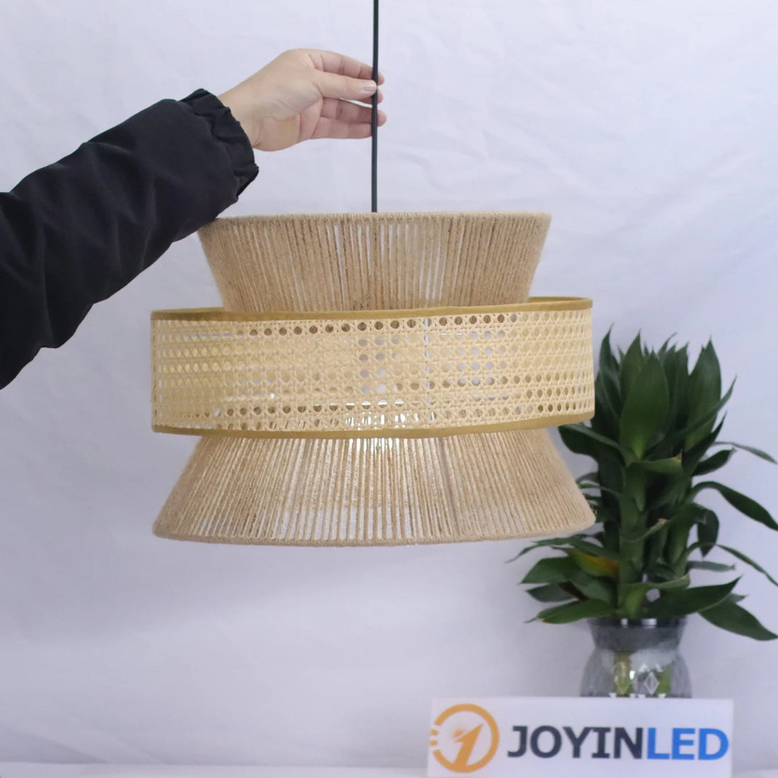 JOYINLED Boho Woven Pendant Lamp Handmade Hemp Rope Pendant Light For Restaurant Cafe Dining Room Led Rattan Chandelier