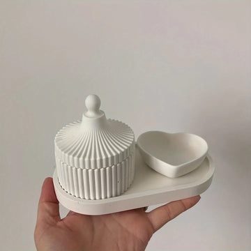 3pcs DIY Oval Heart-Shaped Tray & Cylindrical Storage Jar Silicone Mold Set for Plaster, Concrete, Candle Jars, and Flower Pots
