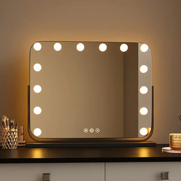 LED Lighted Makeup Mirror with Desk Stand, Large Smart Professional Makeup Light Mirror for Dressing Table