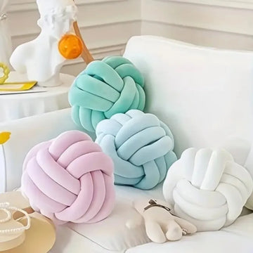 Art Decor Knot Ball Throw Pillow Handmade Soft Velvet Big Cushion Modern & Cozy Decorative Christmas Cushion for Home Sofa White