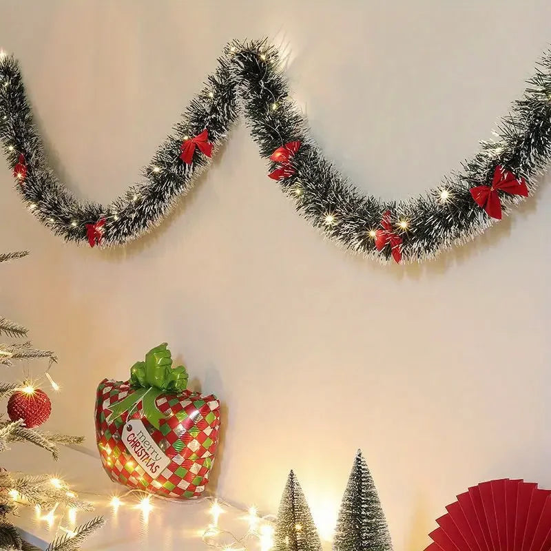 1set 30LED Christmas Tinsel Garland Artificial Christmas Garland With LED Lights  Xmas Metallic Twist Hanging Garland Fireplace