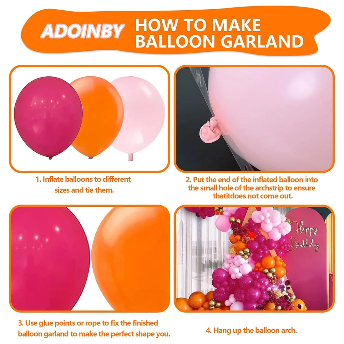 134PCS Pink and Orange Balloon Arch Kit Metallic Gold Latex Balloon Birthday Party Baby Shower Wedding Party Decorations
